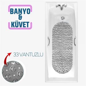 İndirimvar Banyo Duş Kaydırmaz Paspas BEYAZ 33 Vantuzlu J.Stone Design 716671