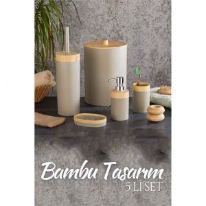 İndirimvar 5 li Banyo Seti Bambu Design LATTE 718979