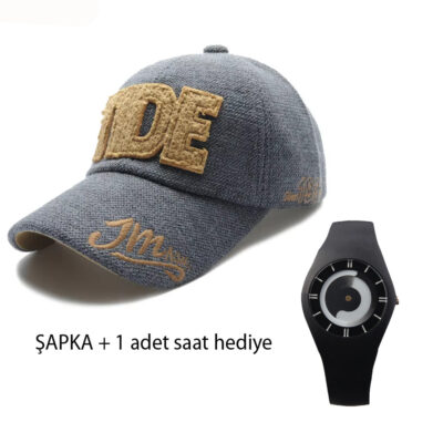 Kışlık kalın pamuk Baskılı beyzbol şapkası unisex mavi +  saat