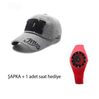 Kışlık kalın pamuk Baskılı beyzbol şapkası unisex gri +  saat
