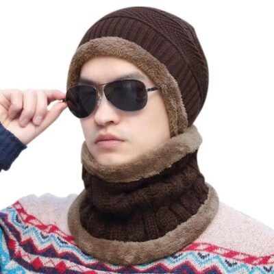 Bayan erkek unisex kışlık bere ve boyunluk set Koyu Kahverengi